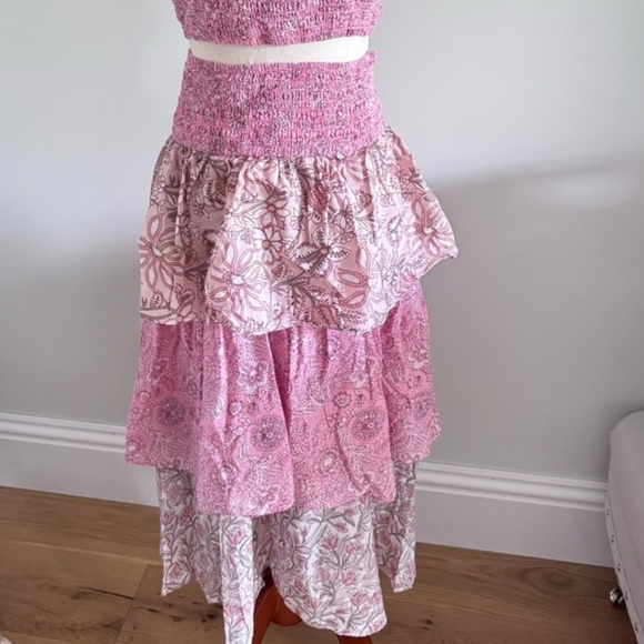 HOUSE OF HARLOW Pink Floral Cotton Smocked Crop Top & Tiered Maxi Skirt Set NWT. - Picture 13 of 13